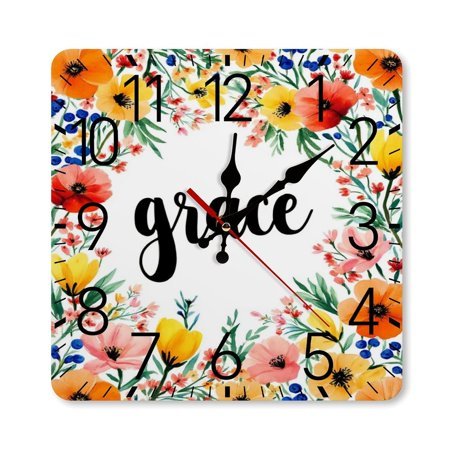 Grace Floral Watercolor Design Art Wall Clock Silent Non-Ticking For Home Office Decor, Decorative Clock Art
