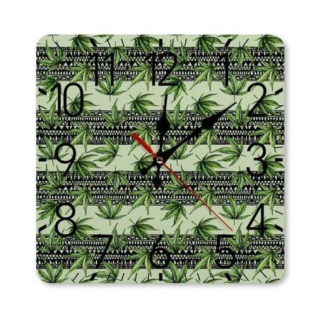 Green Maple Leaves Seamless Pattern Wall Clock Silent Non-Ticking For Home Office Decor, Decorative Clock Art