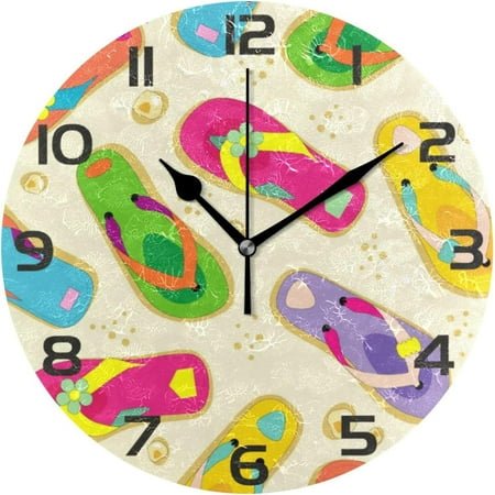 GZHJMY Wall Clock Round Colorful Flip Flops Battery Operated Silent Non Ticking Decorative Home Office School Decor Dual Use Art Clock