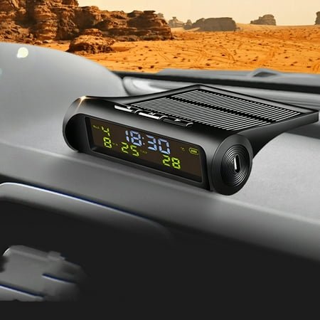 HAMPPLIES Vehicle Digital Dashboard Clock Solar Powered Rectangular 1Set 3.5X2.4X1.2In