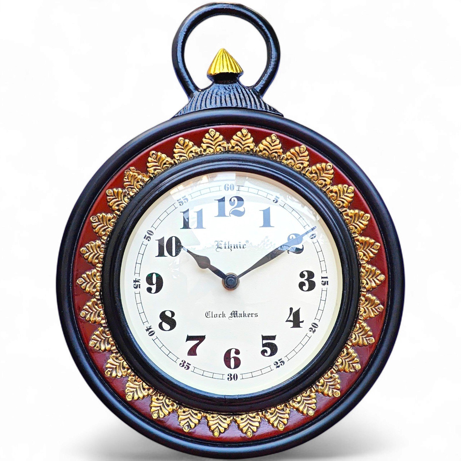 Handcrafted Wooden Wall Clock 10 Inch Vintage Pocket Watch Design | Brown Black photo