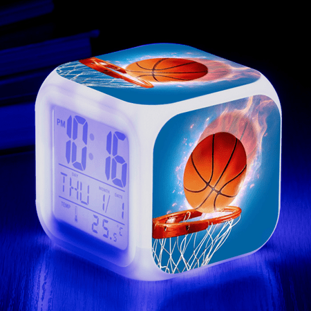 HANNTAOO LED Alarm Clock Basketball Pattern Creative Desk Table Clock Glowing Electronic Colorful Digital Clock for Unisex Adults Girl Boy Kids Children Toy Birthday Present Gift HTNL#927