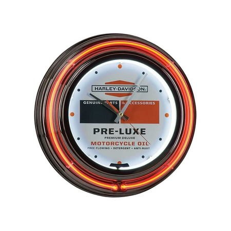 Harley-Davidson Double Neon Clock, Pre-Luxe Oil Can Graphic Gunmetal Housing, Harley Davidson