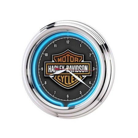 Harley-Davidson Essential Bar & Shield Blue Neon Clock, 12 in Diameter HDL-16675, Harley Davidson