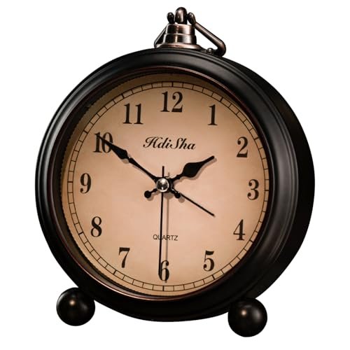 Hdisha Vintage Alarm Clock, 5 inch Battery Operated Silent Non Ticking Snooze Small Clock with Night Light, Old Fashioned Desk Clock Decor for Bedroom, Bedside, Living Room, Room (Arabic)