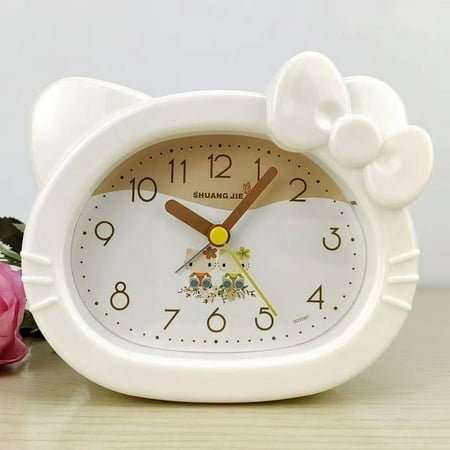 Hello Kitty Mute Wall Clock Sanrio Alarm Clock Decor Bedroom Clock Kt Cat Houseware Bedside Lamp With Night Light
