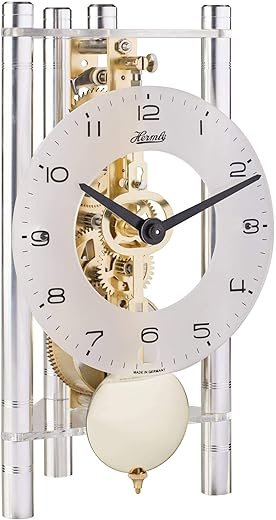 Hermle 23022X40721 Lakin Triangular Table Clock - Silver with Glass Dial & Brass Pendulum