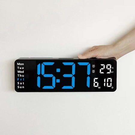 HOARBOEG 13 Inch Large Digital Clock with Auto Brightness Dimmer, Remote Control, Indoor Temperature, Date & Week Display, Auto DST, Night Light