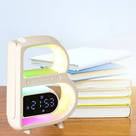 HOARBOEG 5-in-1 Wireless Charging Speaker with Color Changing Night Light, Bluetooth 5.3, Sunrise Alarm Clock & Dimmable Ambient Lighting ABS Desk Lamp for Bedroom Perfect Gift for Christmas