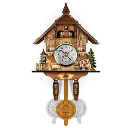 HomeCozy Antique Wooden Hanging Cuckoo Wall Time Alarm Clock Home Living Room Decoration