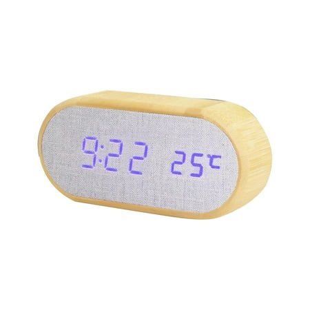 Home Saving! Jubipavy Digital Alarm Clock Round Wooden Desk Clocks With 4 Alarms Sound LED Electronic Clock For Bedroom Table Bedside Decor