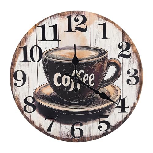 Horizent Kitchen Wall Clock,Vintage Glass Coffee Sign Decor Wall Clocks Battery Operated-8 Inch