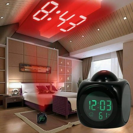 HOTBEST Digital Projection Alarm Clock, Voice Talking, Temperature Display, Wall Mounted