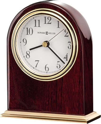 Howard Miller Bailey Tabletop Clock – High Gloss Wooden Finish Clock Battery Operated Quartz Movement Traditional Desk Clock Brass Accents Ideal Wedding & Housewarming Gift Best Office Desk Decor