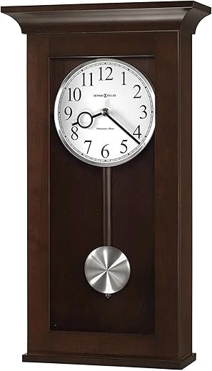Howard Miller Daxton Wall Clock, Espresso Finished Quartz Movement Silver Pendulum Bob, Elongated Diamond Case White Analog Dial Wall Mount Perfect for Home Decor, Office & Living Room