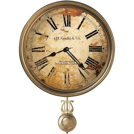 Howard Miller Donnelly Wall Clock II 549-665 – 15-Inch Antique Brass Pendulum with Auto Daylight Savings Time and Quartz Movement