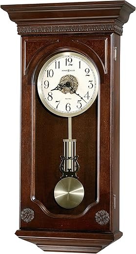 Howard Miller Jasmine Wall Clock II, Wood Finish Pendulum Clocks, Ave Maria Dual-Chime German Movement Perfect for Office and Home Decor, Analog Display & White Dial with Traditional Style
