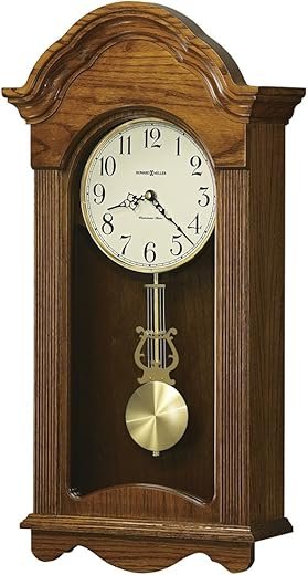 Howard Miller Jayla Wall Clock, Analog Dial with Arabic Numerals Wall Mount Wooden Finish, Battery-Powered Quartz Movement Golden Pendulum Perfect for Home Decor, Office & Living Room