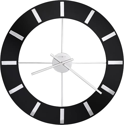 Howard Miller Onyx Wall Clock – Modern Decorative Clock with High Gloss Black Finish, Chrome Accents, Silent Quartz Movement & Bold Stainless Steel Hour Markers Best for Home or Office