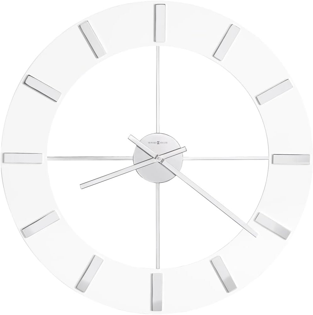 Howard Miller Pearl Oversized Modern Wall Clock, High-Gloss White Ring with Polished Chrome Accents, Minimalist Open-Face Design, Perfect for Contemporary Living Room or Office Décor
