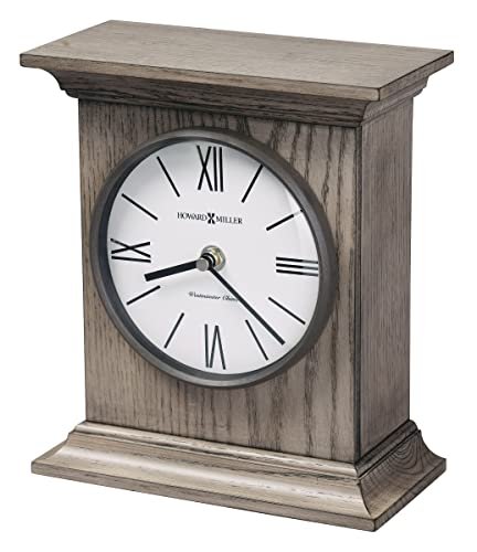 Howard Miller Priscilla Mantel Clock, Gray Finished Wooden Material Top Flat Pediment Vintage Home Decor, Analog Display Roman Numerals Quartz Movement Best Bracket Style Table Clock for Office