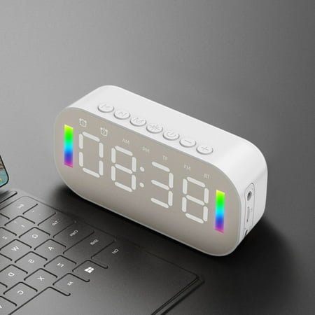 Hwkond Bluetooth Speaker Waterproof Wireless Bluetooth Speaker With FM Radio Mini Portable Card Mirror LED Night Lights Alarm Clock Sound Alarm Clock Settings For All Phone Gifts For Children