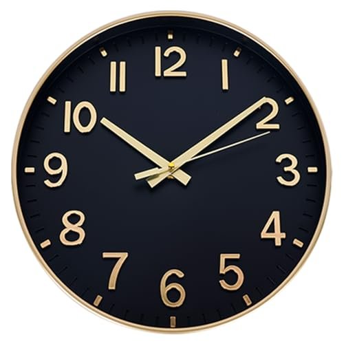 HZDHCLH Wall Clocks Battery Operated,Wall Clock Black Gold,8 inch Wall Clock Silent Non Ticking Modern 3D Numbers for Kitchen Bedroom Living Room Office Classroom Decor