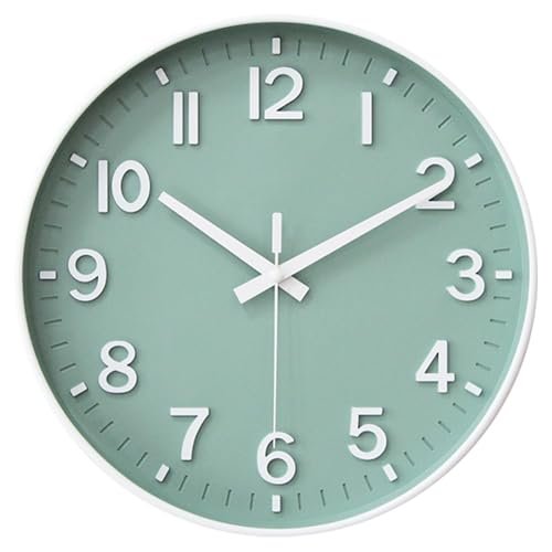 HZDHCLH Wall Clocks Battery Operated,Wall Clock Green,8 inch Wall Clock Silent Non Ticking Modern 3D Numbers for Kitchen Bedroom Living Room Office Classroom Decor