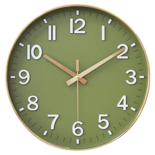 HZDHCLH Wall Clocks Battery Operated,Wall Clock Green Gold,8 inch Wall Clock Silent Non Ticking Modern 3D Numbers for Kitchen Bedroom Living Room Office Classroom Decor