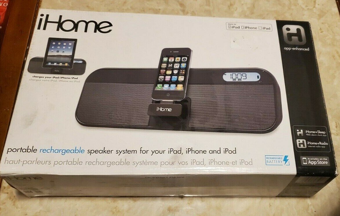 iHome ID28 iPad iPhone Rechargeable Portable Speaker W/ FM Stereo Clock Radio