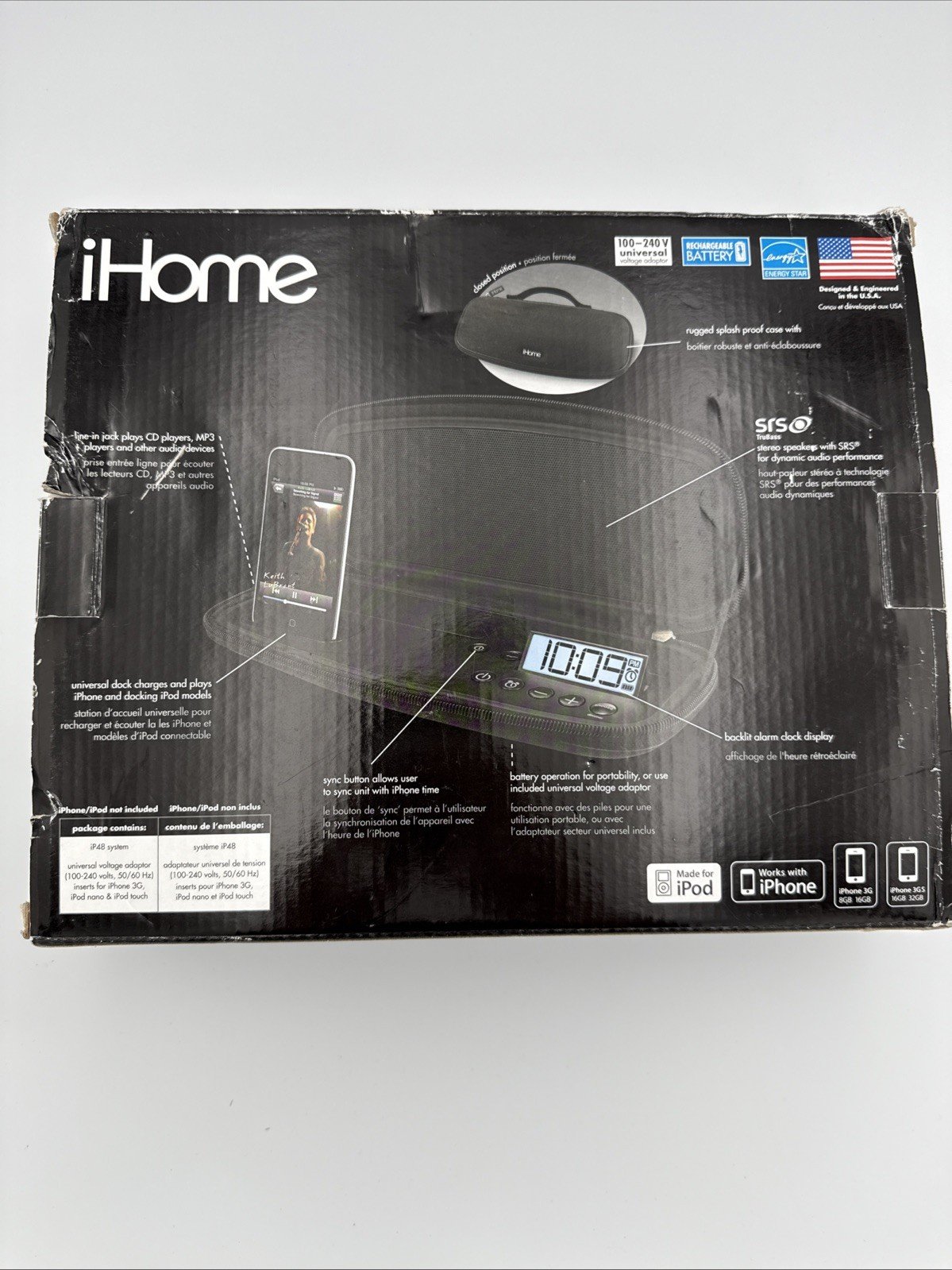 iHome iP48 Portable Rechargeable Stereo Speaker System w/ Alarm Clock, Open Box
