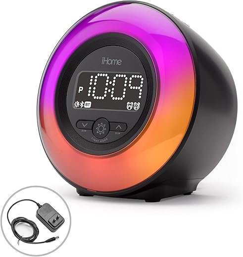 iHome PowerClock Glow FM Clock Radio with Bluetooth Speaker and USB Charger, Color Changing Digital Alarm Clock for Bedrooms or Home Office