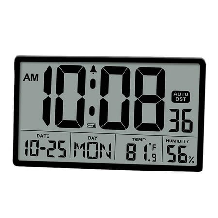 IMotion Digital Wall Clock, Battery Operated, with Temperature, Humidity and Date Display, Desktop Clock with Large Screen 8.5 Inch Digital Calendararm Clock, for Elderly, Bedroom, Office, Auto DST.