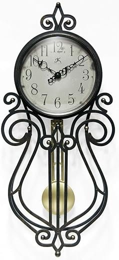 Infinity Instruments 20 inch x 9 Inch Classic Traditional Vintage Rustic Farmhouse Pendulum Non-Ticking Silent Battery Operated Easy to Read Wall Clock for Living Room, Bedroom, Kitchen, Antique Black