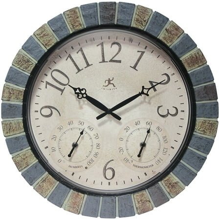 Infinity Instruments Aztec Indoor-Outdoor Wall Clock, Faux Stone, 18 Inch