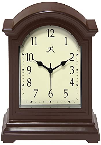Infinity Instruments Brown Antique Grandfather Tabletop Clock 9 x 6 Mantle Tabletop Clock Mini Desktop Table Mantel Decor Vintage Living Room Decor