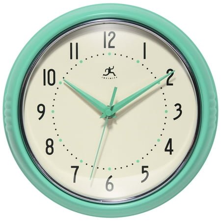 Infinity Instruments Retro Round Mint Green Wall Clock, 9.5