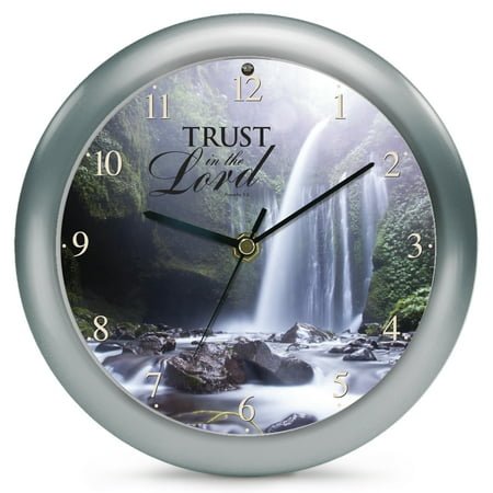 Inspirational Waterfall Trust Silver Tone 8 inch Three Hymn Sound Clock