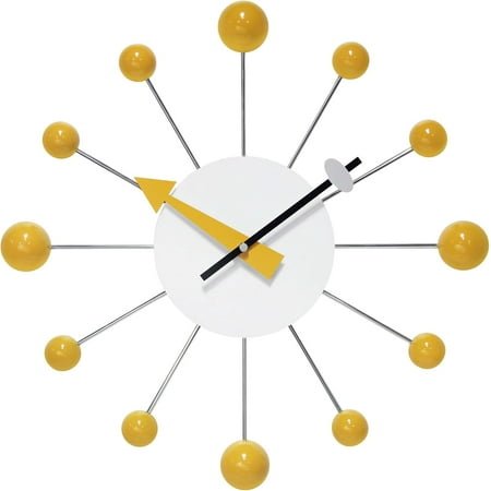 Instruments Orb Spoke Midcentury Modern 15 inch Retro Starburst Ball Wall Clock Quiet Quartz Movement Mid Century Decorative, Multi, Multicolor