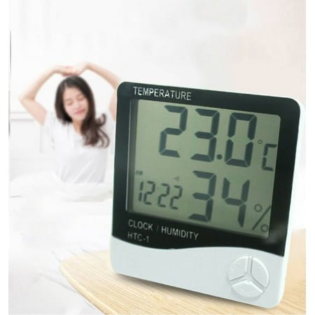 INTSUPERMAI Indoor LCD Digital Alarm Clock Thermometer Temperature Humidity Hygrometer Meter Room Electronic