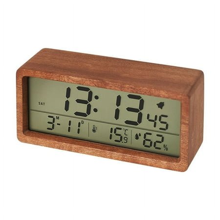 ITIGOITIE Sapele Solid Wood Digital Quartz Alarm Clock, Glow-in-the-Dark, Large LCD,Minimalist