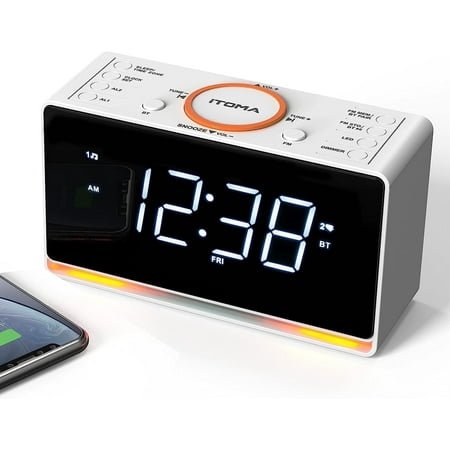 iTOMA Tabletop Alarm Clock Radio with LED Display, Bluetooth, and USB Charging