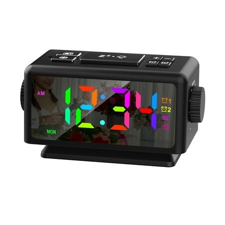 Jacenvly Valentines Day Decorations Perpetual Calendar Fm Radio Alarm Clock Rgb Colorful Mirror Large Screen Display Electronic Clock Suitable for Giving Holiday Gifts Bathroom Decor