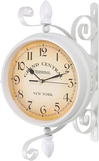 Japard Vintage Wall Clock, Antique Unique Industrial Double Sided Decorative Retro Old Style, Wall Mounted Battery Operated (White, Dial 9.84 inch)