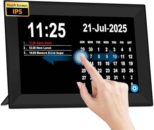 Jazeyeah10.1 Touch Screen Extra Large Digital Clock with Date and Day for Elderly,Medicine Reminders,Dementia Alzheimers Clocks for Seniors, 64 Alarm 40 Reminders, Auto DST,Thanksgiving Gift (Black)