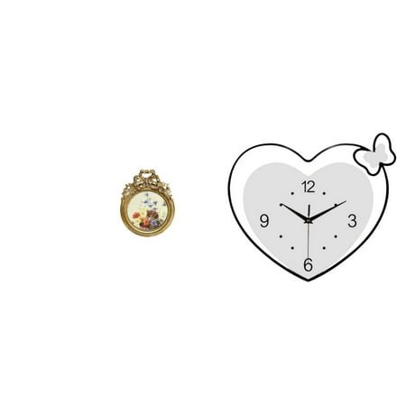 jicheng Ornate European Round Photo Frame with Heart Shape Acrylic Wall Clock Creative Design for Wedding Gift and Office Decor Quiet Movement