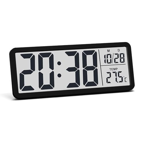 JoFomp LCD Digital Wall Clocks Battery Operated, 8.5" Modern Wall Clocks for Living Room Decor, Simple Digital Wall Clock with Temperature/Date/Time - 12/24H, Small Desk Clock for Bedroom Office
