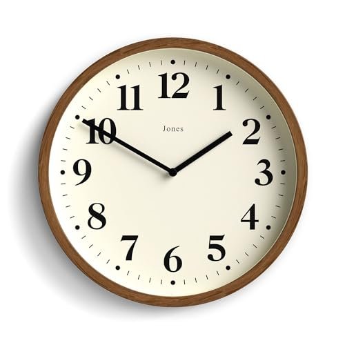 JONES CLOCKS® Lodge Wall Clock | Small Modern Clock | 10 inch | Dark Faux Wood | Classic Contemporary Style for Kitchen, Living Room or Office