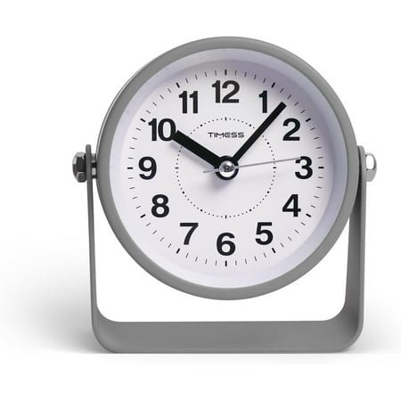 JUNCHI-Analog Alarm Clock, Silent Non-Ticking Quartz Movement, Battery-Operated with Snooze & On-Demand Light, Easy to Set Gentle Wake Bedside Desk Clock, Ideal for Home, Travel, Office (Gray)