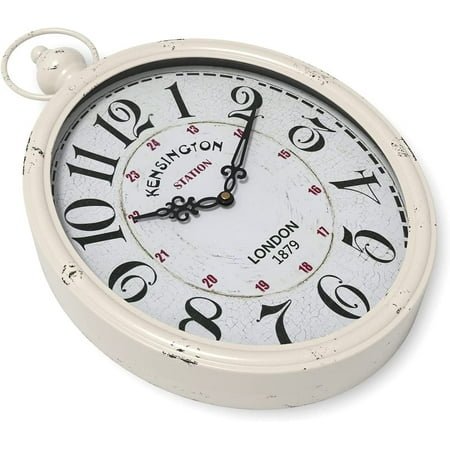 JUNCHI-Oval Retro Wall Clock, Rustic Vintage Style, White Antique Design, Battery Operated Silent Decor Large Wall Clocks for Kitchen,Farmhouse,Office (15.5 H x 10.5 W)